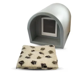 Mr Snugs KatDen Outdoor Cat Kennel/Shelter - Light Grey (Various Options) -Almo naturer Shop 1231022044 Kat Den Light Grey With Door With Mattress