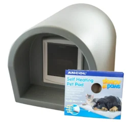 Mr Snugs KatDen Outdoor Cat Kennel/Shelter - Light Grey (Various Options) -Almo naturer Shop 1231022044 kat den light grey pad door
