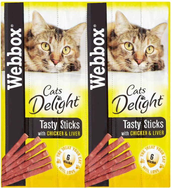 72 X Webbox Cats Delight Tasty Sticks Chicken & Liver 1 72 X Webbox Cats Delight Tasty Sticks Chicken & Liver