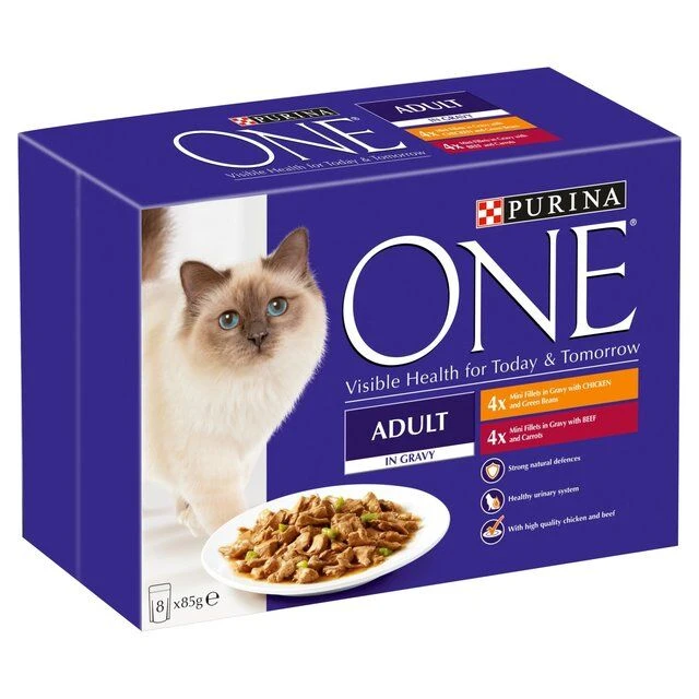40 X Purina One Adult Mini Fillets In Gravy Chicken & Beef 85g 1 40 X Purina One Adult Mini Fillets In Gravy Chicken & Beef 85g