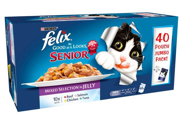 Felix Pouch Senior In Jelly Mixed Beef 40x100g 1 Felix Pouch Senior In Jelly Mixed Beef 40x100g