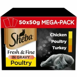 50 X Sheba Fresh & Fine Wet Cat Food Pouches Poultry In Gravy Mega Pack 50g