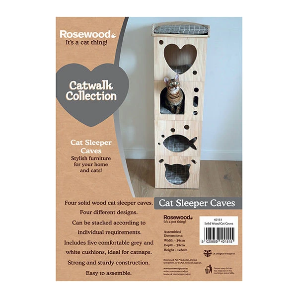 Rosewood Solid Wood Sleeper Caves Cat Activity Tower 2 Rosewood Solid Wood Sleeper Caves Cat Activity Tower - Image 2