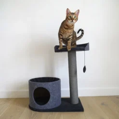 Rosewood Charcoal Felt Cat Scratch Post, House And Perch