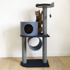 Rosewood Charcoal Felt Cat Scratcher Double Tower