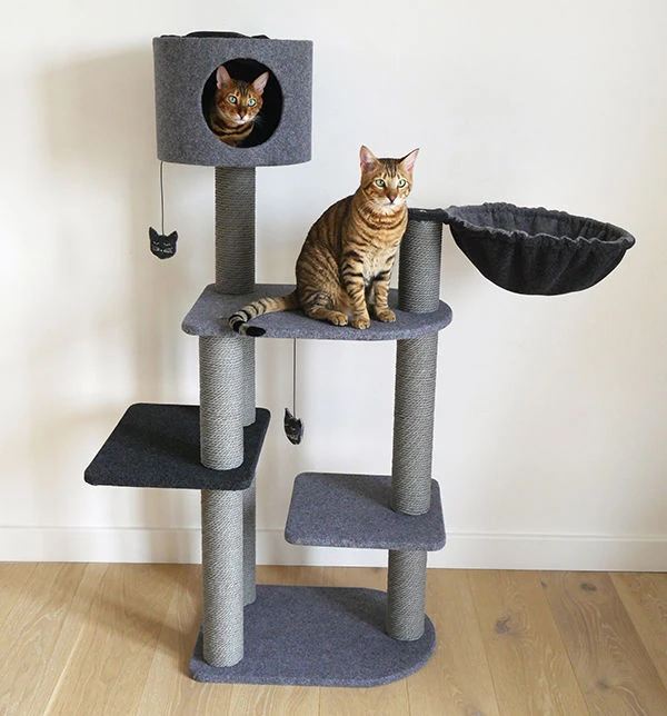Rosewood Charcoal Felt Triple Scratcher Cat Tower 1 Rosewood Charcoal Felt Triple Scratcher Cat Tower