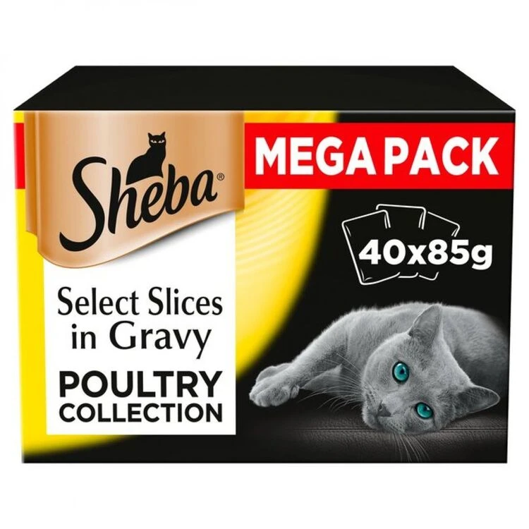 Sheba Select Slices Cat Pouches Poultry Collection In Gravy 40x85g Bulk Pack 1 Sheba Select Slices Cat Pouches Poultry Collection In Gravy 40x85g Bulk Pack