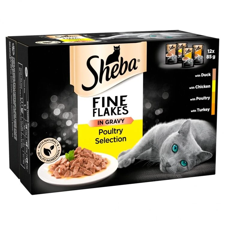 Sheba Fine Flakes Cat Pouches Poultry Selection In Gravy 1 Sheba Fine Flakes Cat Pouches Poultry Selection In Gravy