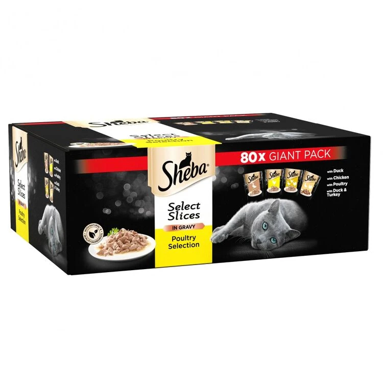 80 X 85g Sheba Adult Cat Food Pouches Select Slices Poultry Collection In Gravy 1 80 X 85g Sheba Adult Cat Food Pouches Select Slices Poultry Collection In Gravy