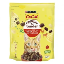 4 X Go-cat Crunchy & Tender Adult Cat Food With Beef Chicken & Vegetables 900g