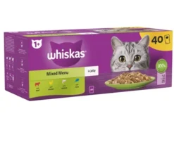 40 X Whiskas 1+ Cat Pouches Mixed Menu In Jelly 85g